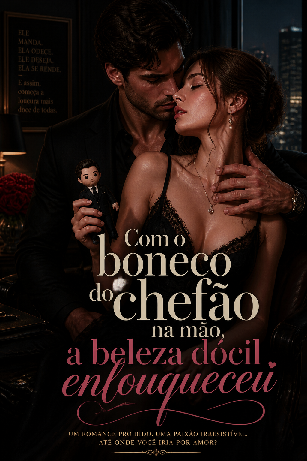 Com o boneco do chefão na mão, a beleza dócil enlouqueceu